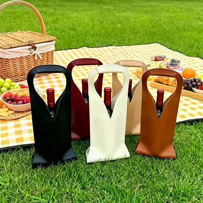 Stabile Geschenkbeutel für Flaschen — Vintage-Umhängetasche aus Kunstleder für Wein