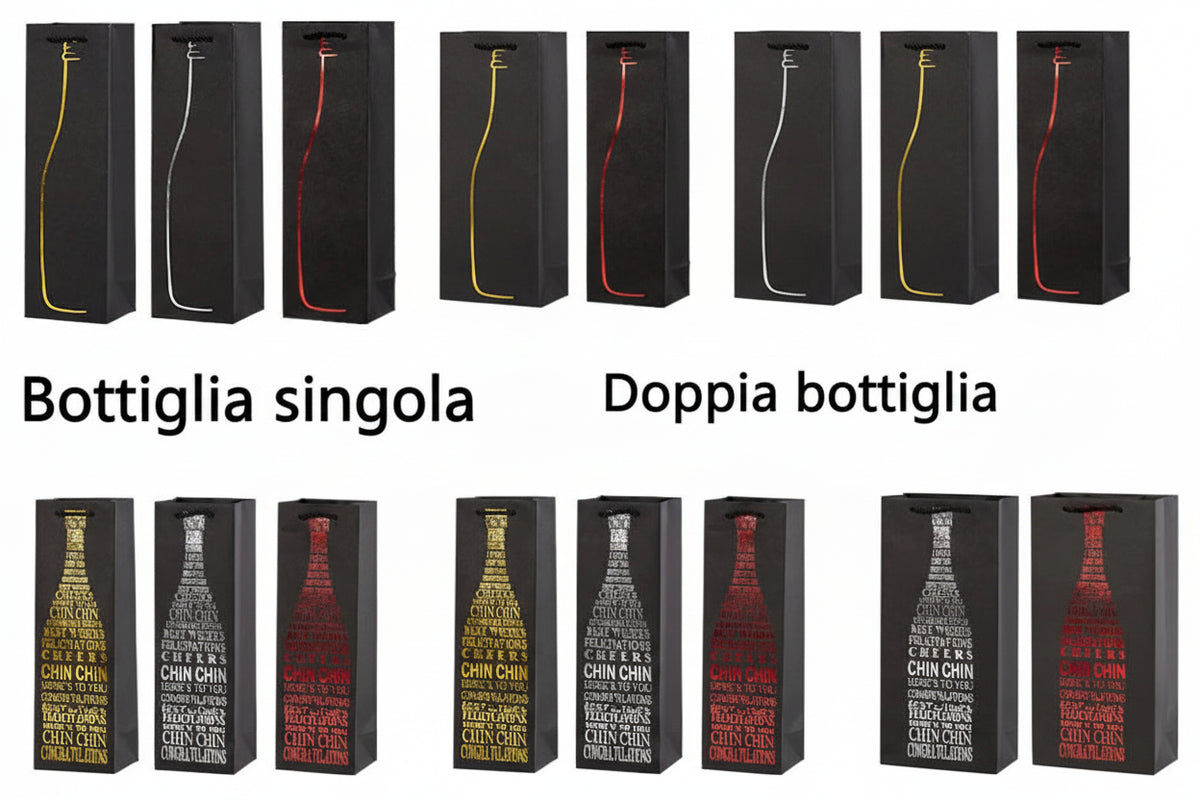 Borsa Regalo per Vino e Champagne in Cartoncino Nero, 10 Pezzi
