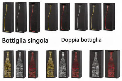 Borsa Regalo per Vino e Champagne in Cartoncino Nero, 10 Pezzi