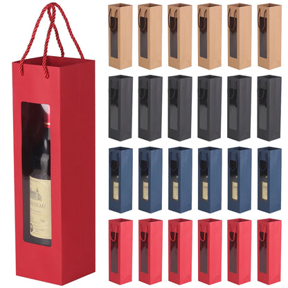 Sacchetti Regalo per Vino in Carta Kraft | Finestra Trasparente e Manico – Set da 8