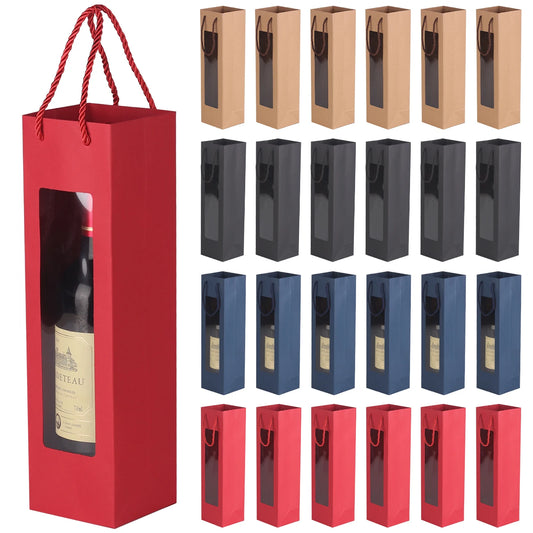 Sacchetti Regalo per Vino in Carta Kraft | Finestra Trasparente e Manico – Set da 8