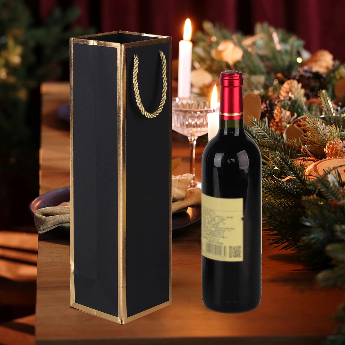 Borse Regalo per Bottiglie di Vino in Carta Kraft con Stampa Oro