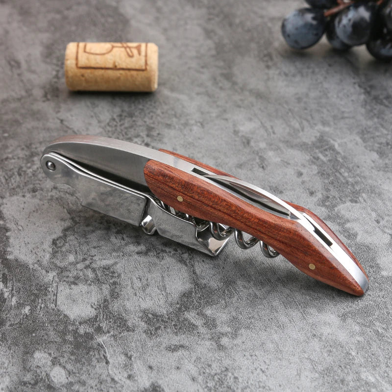 Apribottiglie da Cameriere Portatile — Manico Vintage in Legno di Pero