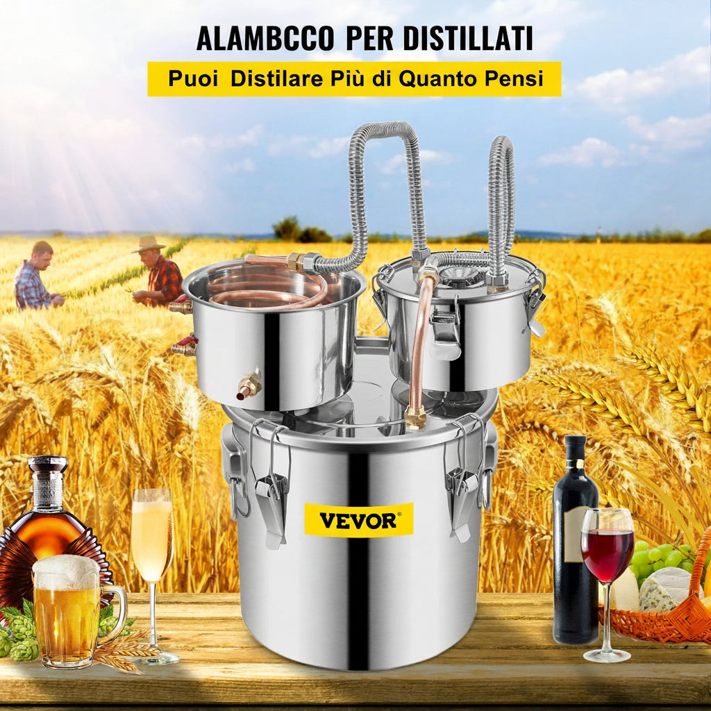 Distillatore per Alcolici in Acciaio Inox – 12L, 20L, 30L, 50L | Alambicco Artigianale per Whisky, Brandy e Vodka