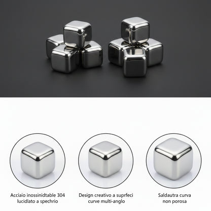 Cubetti di Ghiaccio Riutilizzabili in Acciaio Inox 304 – Set con Scatola | Stivale DiVino