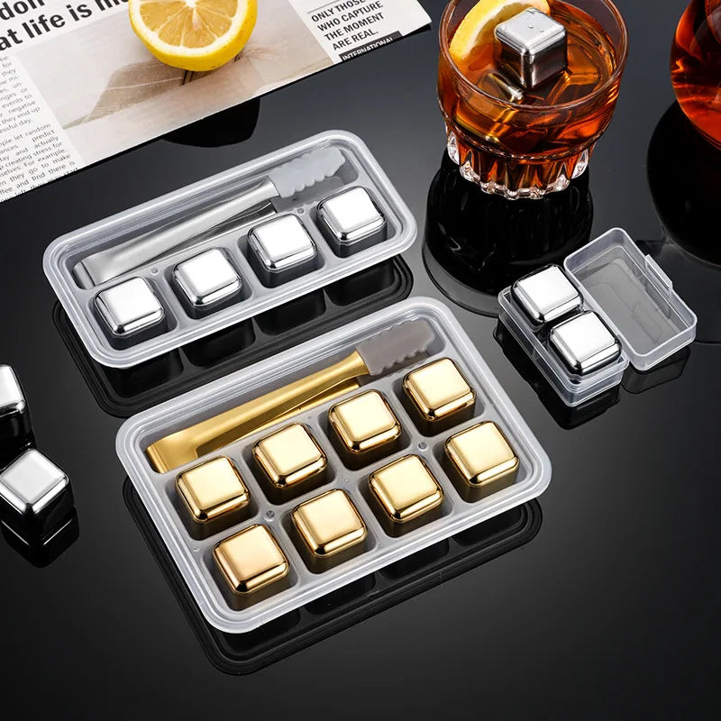 Cubetti di Ghiaccio Riutilizzabili in Acciaio Inox 304 – Set con Scatola | Stivale DiVino