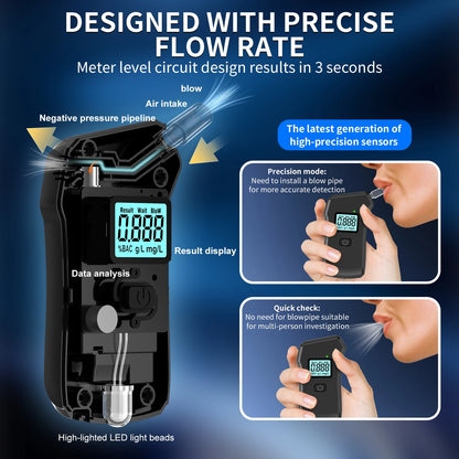 Professioneller tragbarer Alkoholtester LCD — 5 Mundstücke inklusive, CE-Zertifizierung