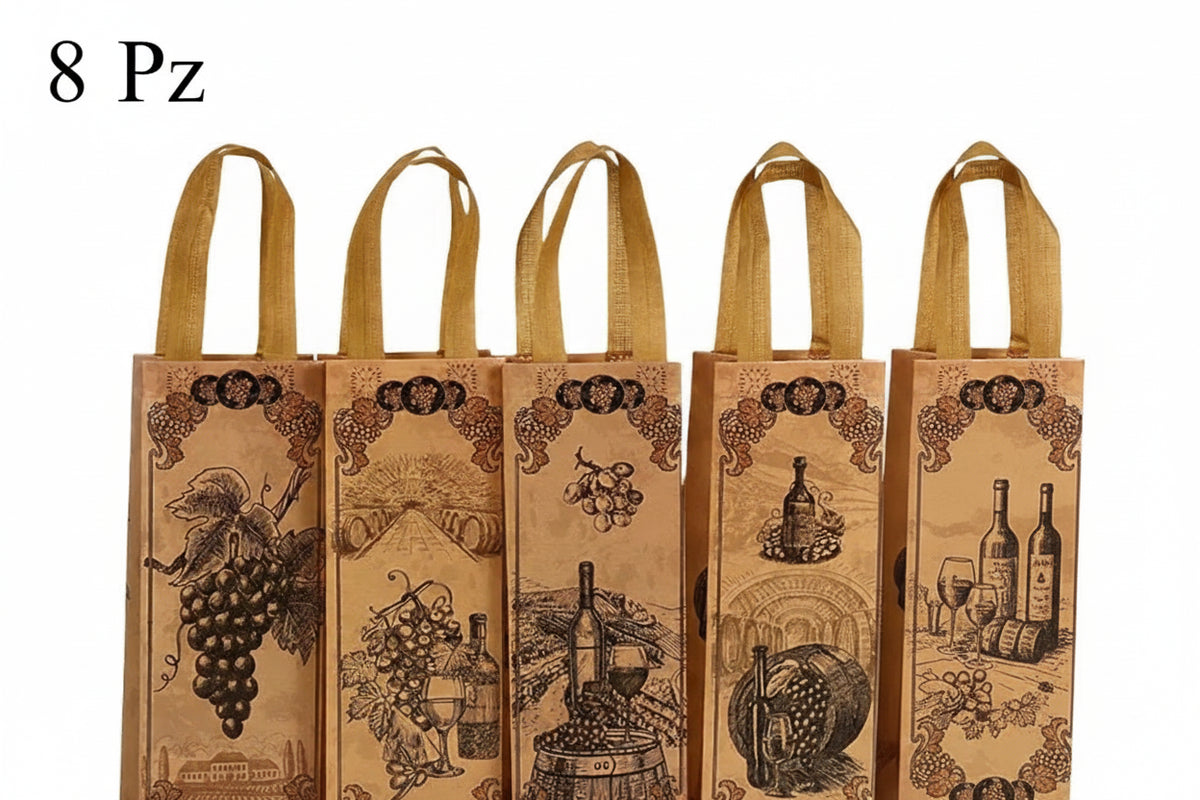 Sacchetti Regalo per Bottiglie di Vino Vintage | Set da 4, 8 o 12 pz – Non Tessuto