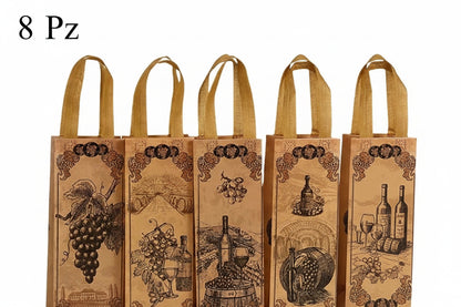 Sacchetti Regalo per Bottiglie di Vino Vintage | Set da 4, 8 o 12 pz – Non Tessuto