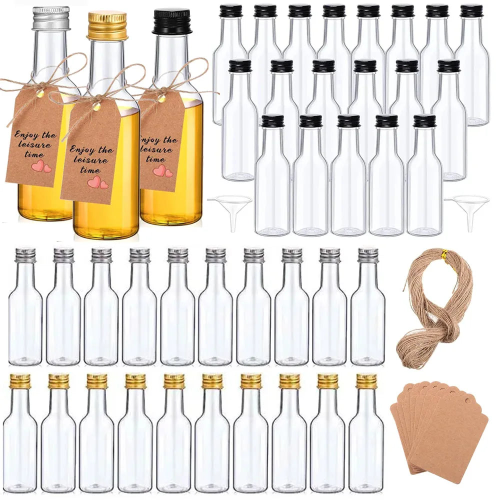 Mini bottigliette per liquori in plastica con tappi neri/argento/oro