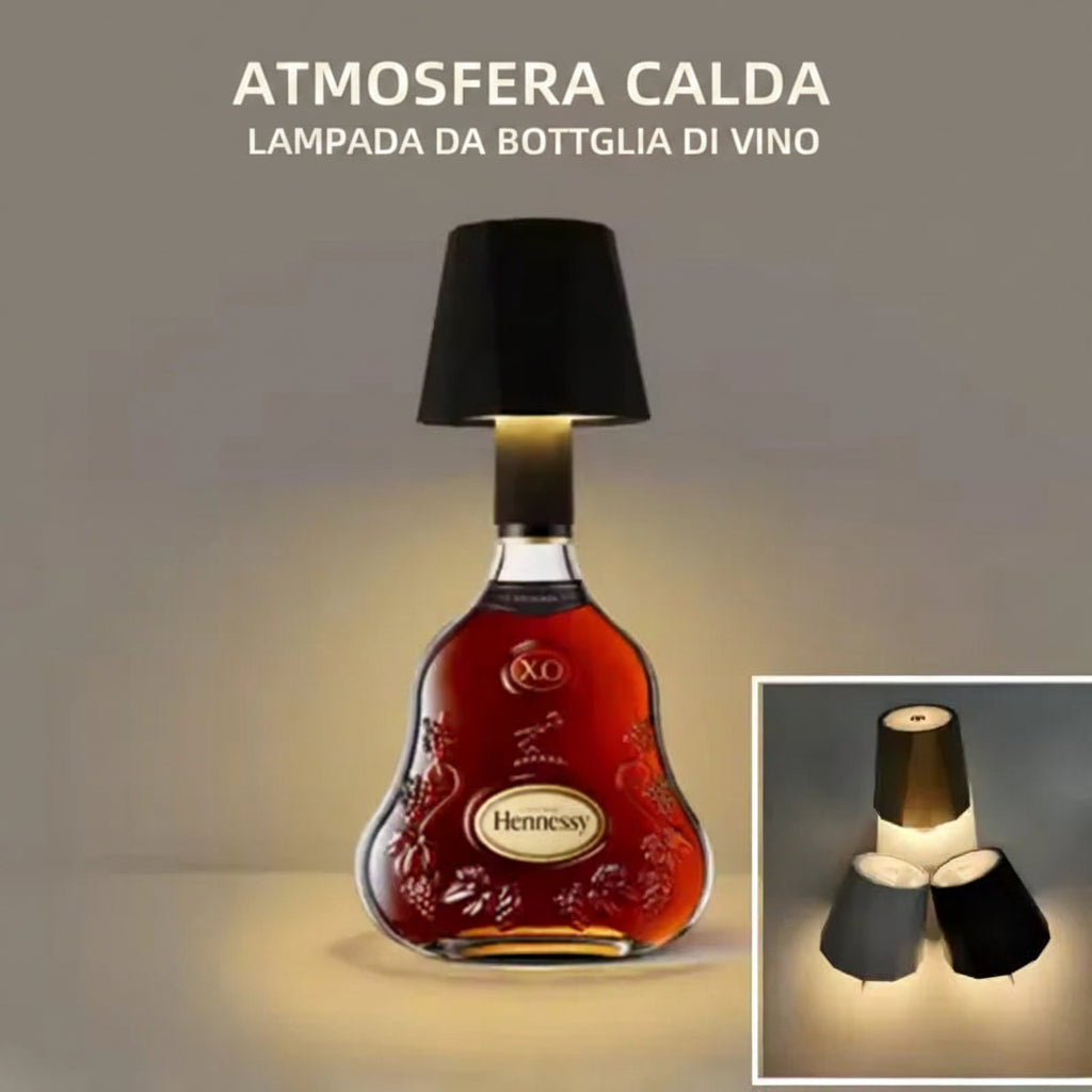 Lampada LED da Tavolo a Forma di Bottiglia – Touch 3 Colori, Ricaricabile, per Bar e Ristorante