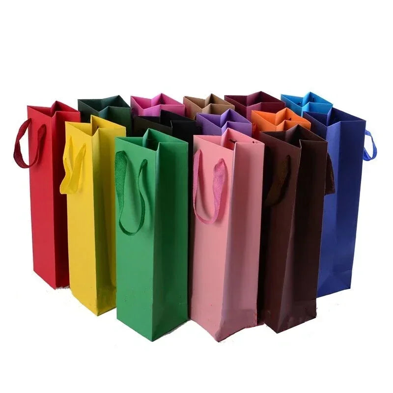 Sacchetti in Carta Kraft per Bottiglia di Vino con Manico | 15 Colori | Set da 10 pz