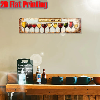 Insegna in metallo vintage "In Vino Veritas", targa decorativa da parete retrò con stampa piatta 2D a forma di bicchieri da vino, poster classico per bar, pub e cucina.