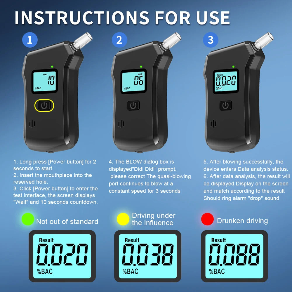 Professioneller tragbarer Alkoholtester LCD — 5 Mundstücke inklusive, CE-Zertifizierung