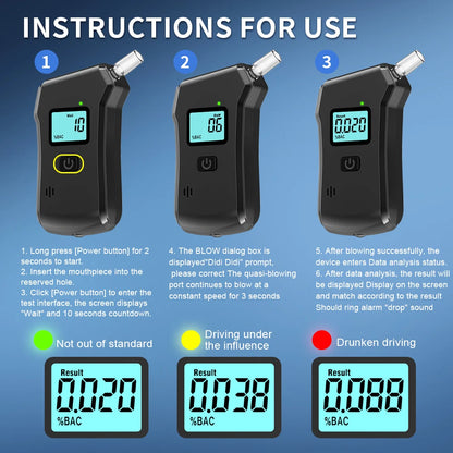 Professioneller tragbarer Alkoholtester LCD — 5 Mundstücke inklusive, CE-Zertifizierung