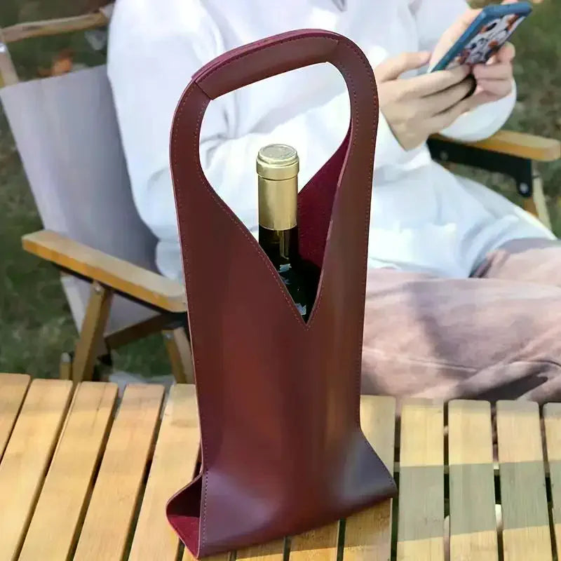 Stabile Geschenkbeutel für Flaschen — Vintage-Umhängetasche aus Kunstleder für Wein
