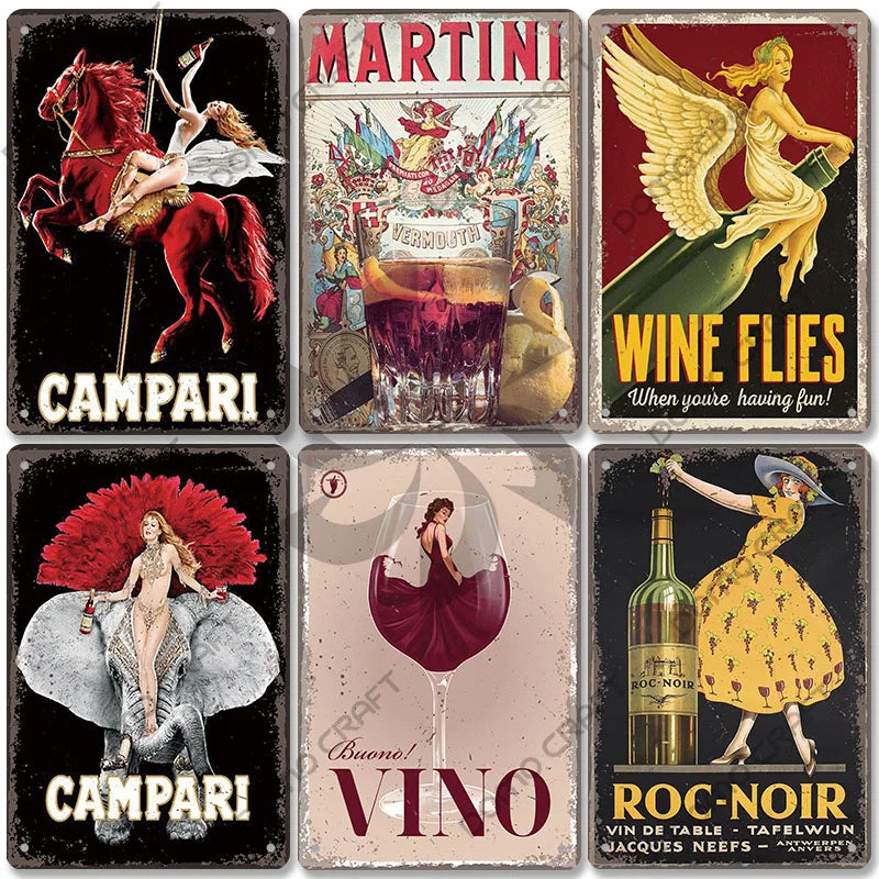Poster in Metallo Vintage Vino Rosso – Decorazione Murale per Bar e Casa