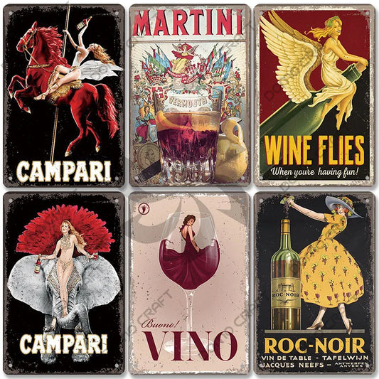 Poster in Metallo Vintage Vino Rosso – Decorazione Murale per Bar e Casa