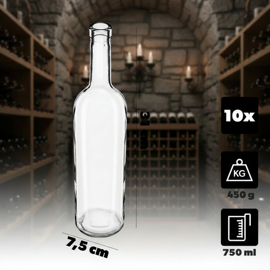 Bottiglie da Vino KADAX 750ml in Vetro Bianco — Confezione da 10 Pezzi