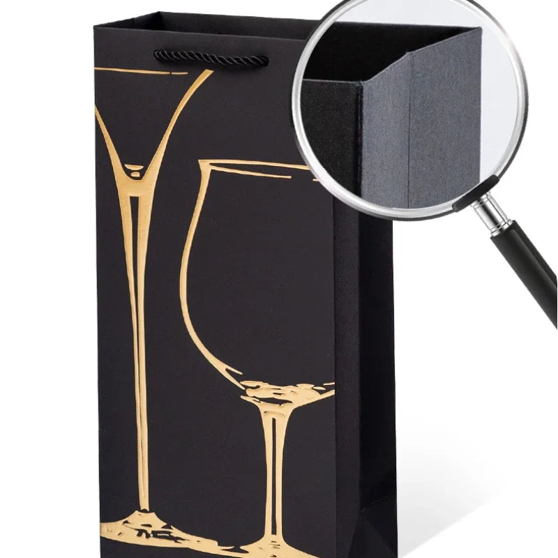 Borsa Regalo per Vino e Champagne in Cartoncino Nero, 10 Pezzi