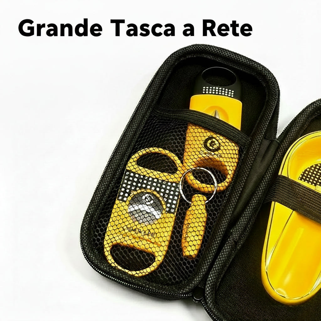 Set 4 Accessori per Sigari – Tagliasigari V-Cut, Taglio Dritto, Posacenere e Punch con Custodia Rigida