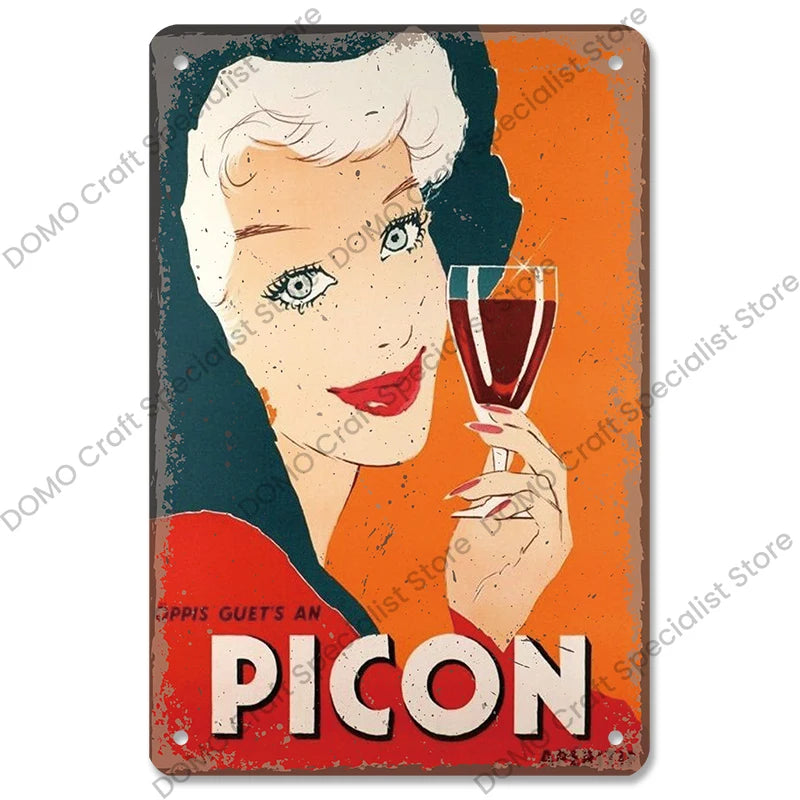 Poster in Metallo Vintage Vino Rosso – Decorazione Murale per Bar e Casa