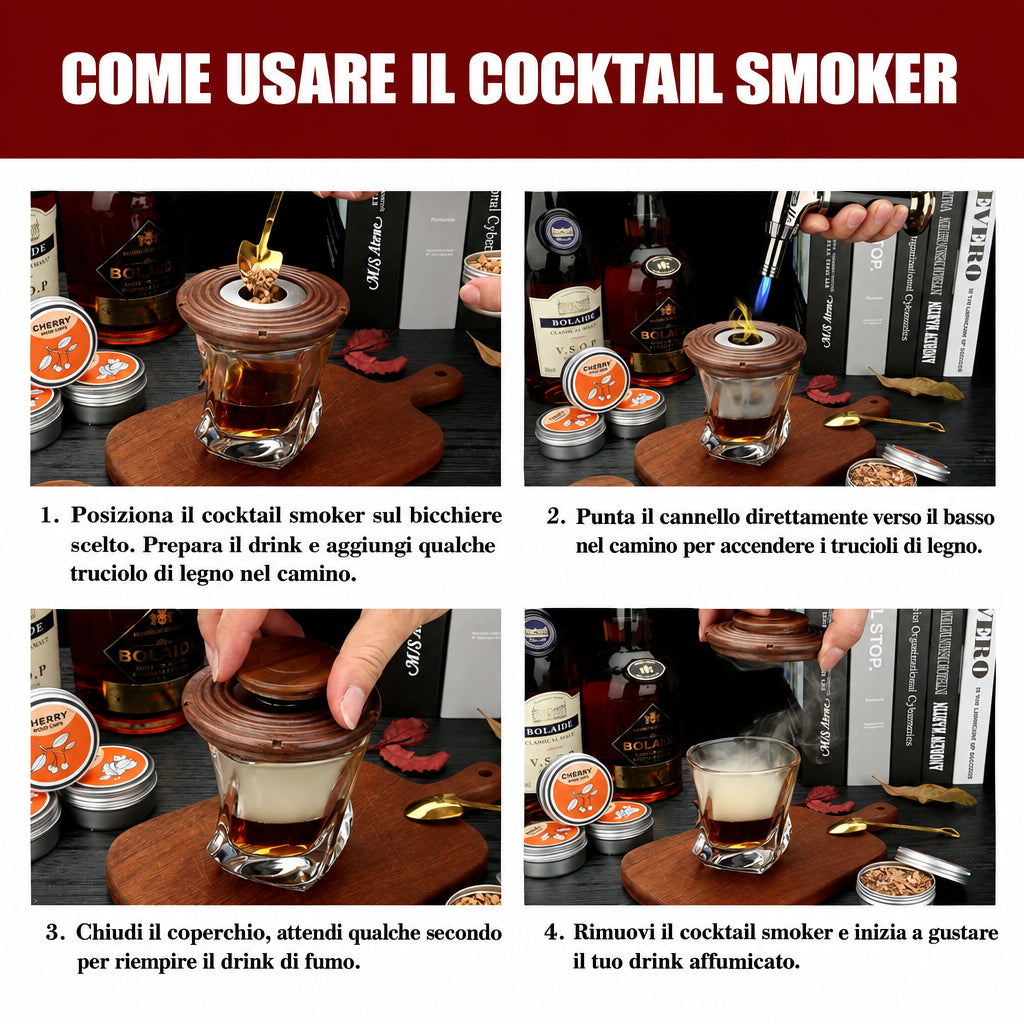 Kit affumicatore in legno per cocktail e whisky