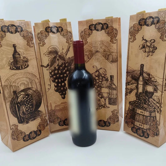Sacchetti Regalo per Bottiglie di Vino Vintage | Set da 4, 8 o 12 pz – Non Tessuto