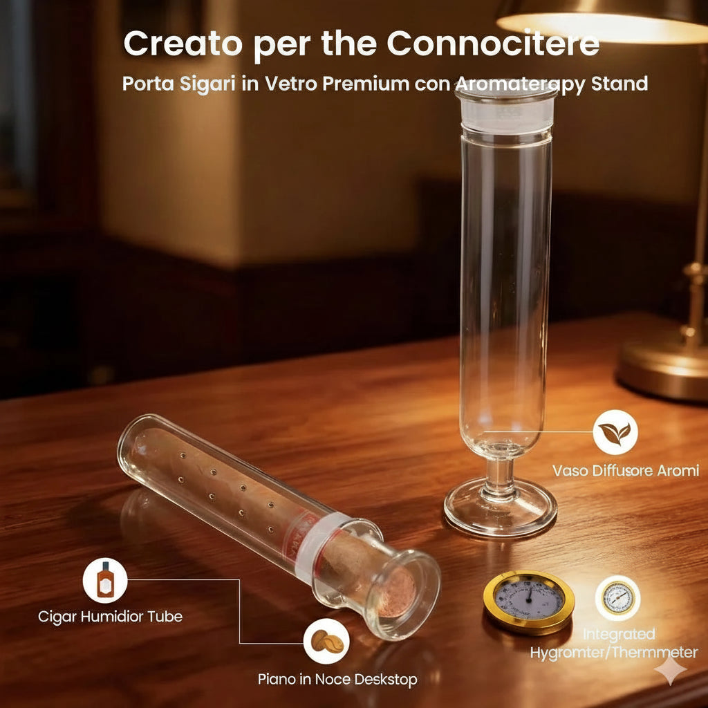 Portasigaro in Vetro Borosilicato con Igrometro e Diffusore di Aroma — Humidor Tube