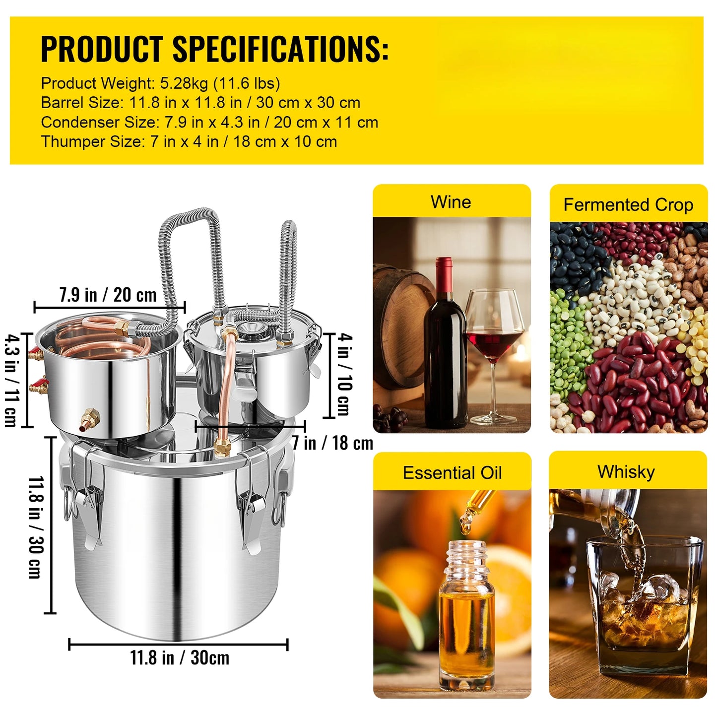 Distillatore in Acciaio Inox per Alcolici – 12L, 20L, 30L, 50L | Alambicco Professionale per Whisky, Brandy e Distillati