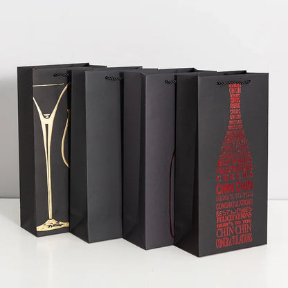 Borsa Regalo per Vino e Champagne in Cartoncino Nero, 10 Pezzi