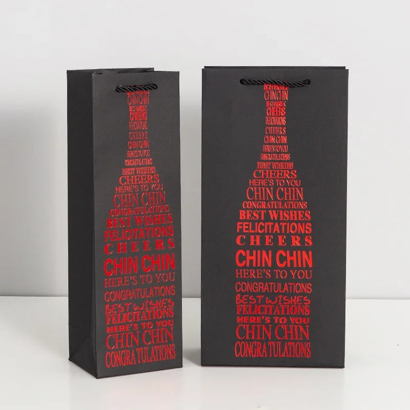 Borsa Regalo per Vino e Champagne in Cartoncino Nero, 10 Pezzi