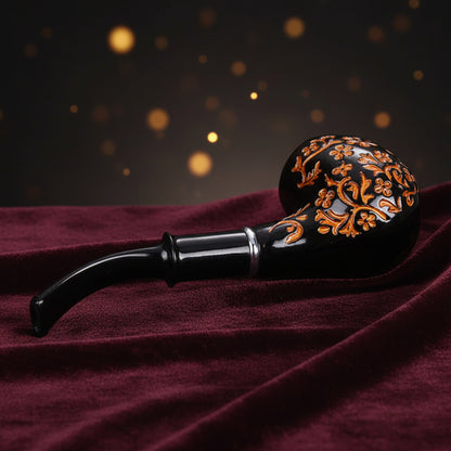 Pipa Curva in Resina con Decorazione Floreale Incisa