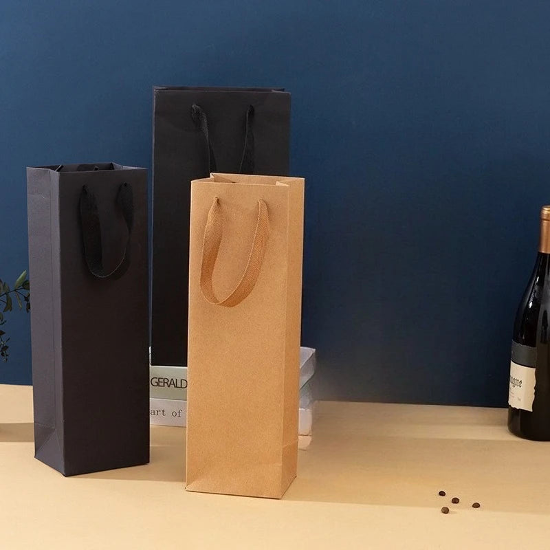Shopper Regalo Vino in Carta Kraft con Cordino | Base Rinforzata – Matrimoni, Feste, Champagne, Whisky