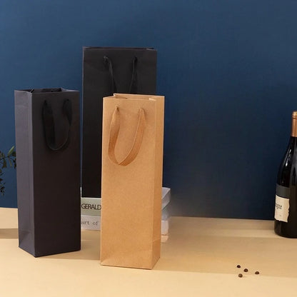Shopper Regalo Vino in Carta Kraft con Cordino | Base Rinforzata – Matrimoni, Feste, Champagne, Whisky