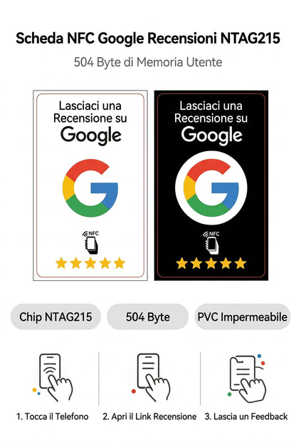 Card NFC NTAG215 programmabile per recensioni Google