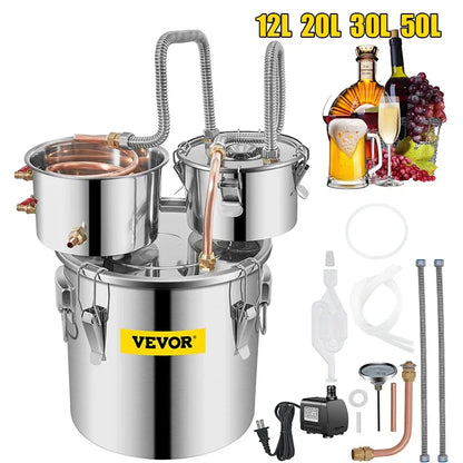 Distillatore per Alcolici in Acciaio Inox – 12L, 20L, 30L, 50L | Alambicco Artigianale per Whisky, Brandy e Vodka