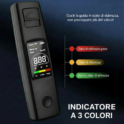 Etilometro Portatile Professionale – Display HD, Ricarica USB-C, Allarme Vocale