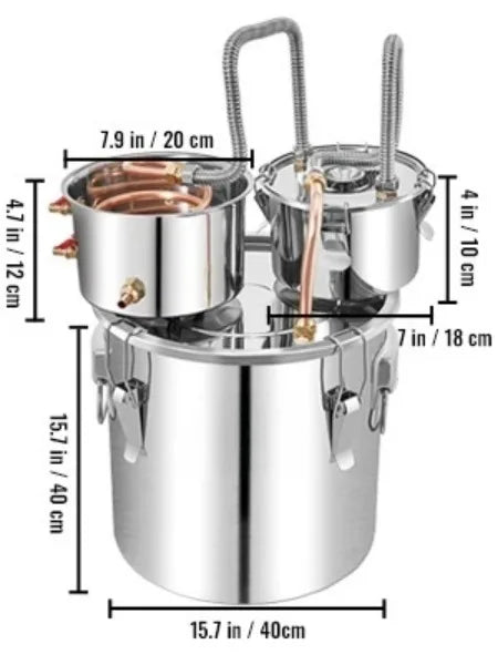 Distillatore in Acciaio Inox per Alcolici – 12L, 20L, 30L, 50L | Alambicco Professionale per Whisky, Brandy e Distillati