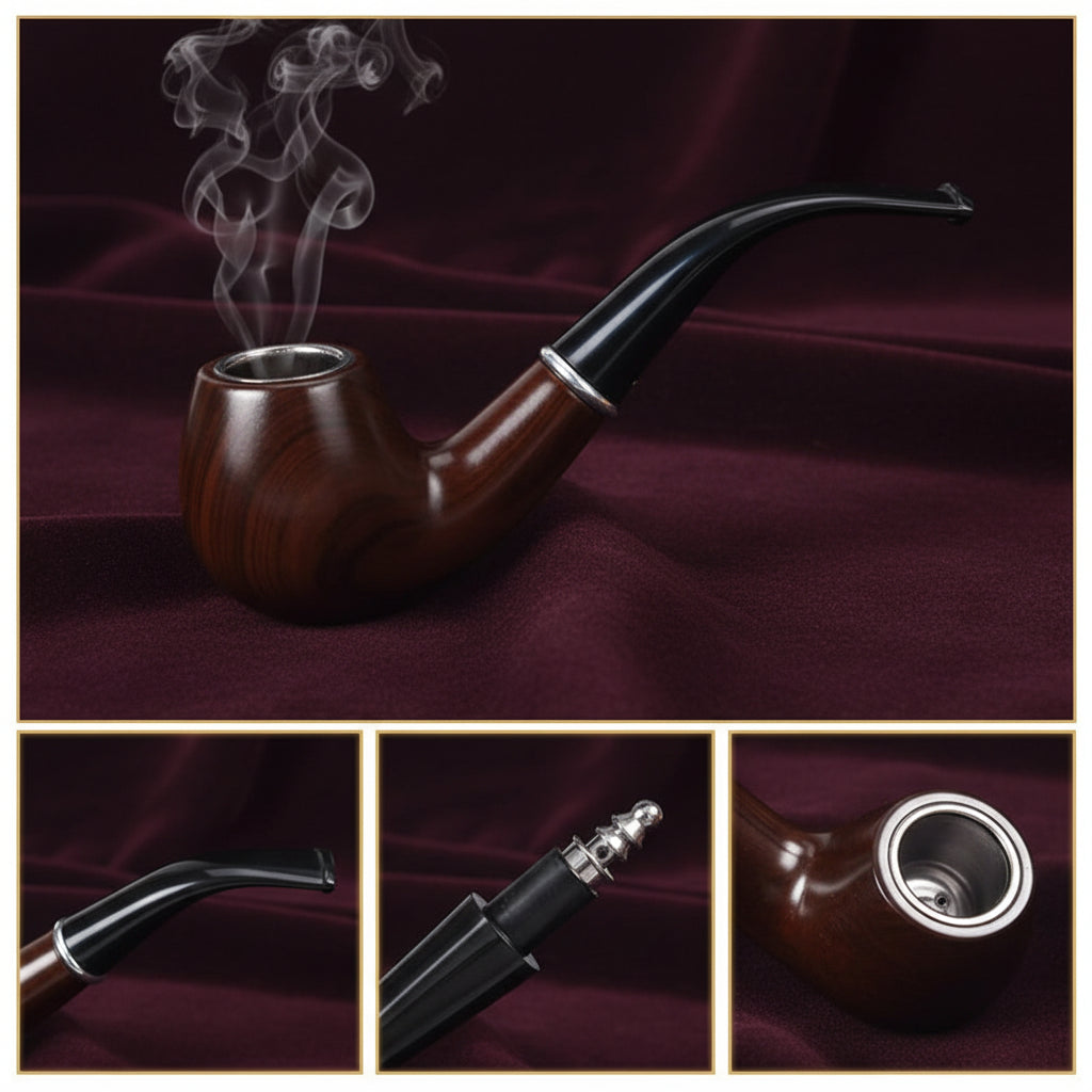 Pipa Lunga da Tabacco in Resina Effetto Legno con Filtro