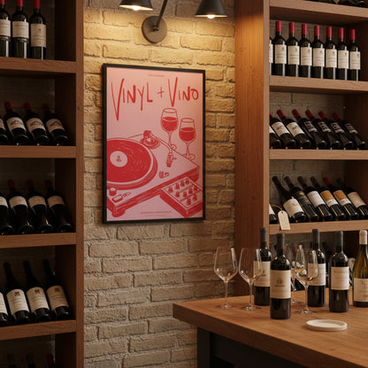Stampa Artistica su Tela – Vinile & Vino | Illustrazione Musicale da Parete