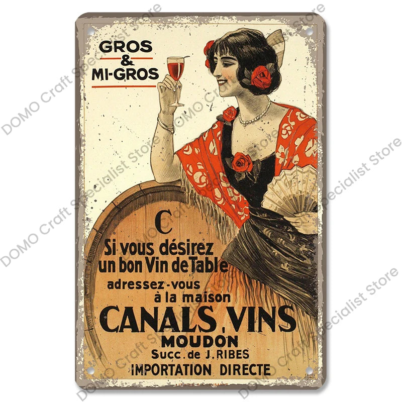 Poster in Metallo Vintage Vino Rosso – Decorazione Murale per Bar e Casa