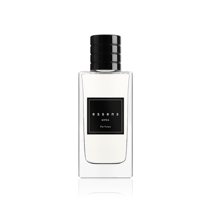 Profumo uomo ESSENS M904, flacone con tappo nero su fondo bianco