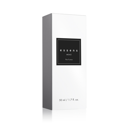 Confezione bianca del profumo ESSENS M045 da 50 ml con etichetta nera