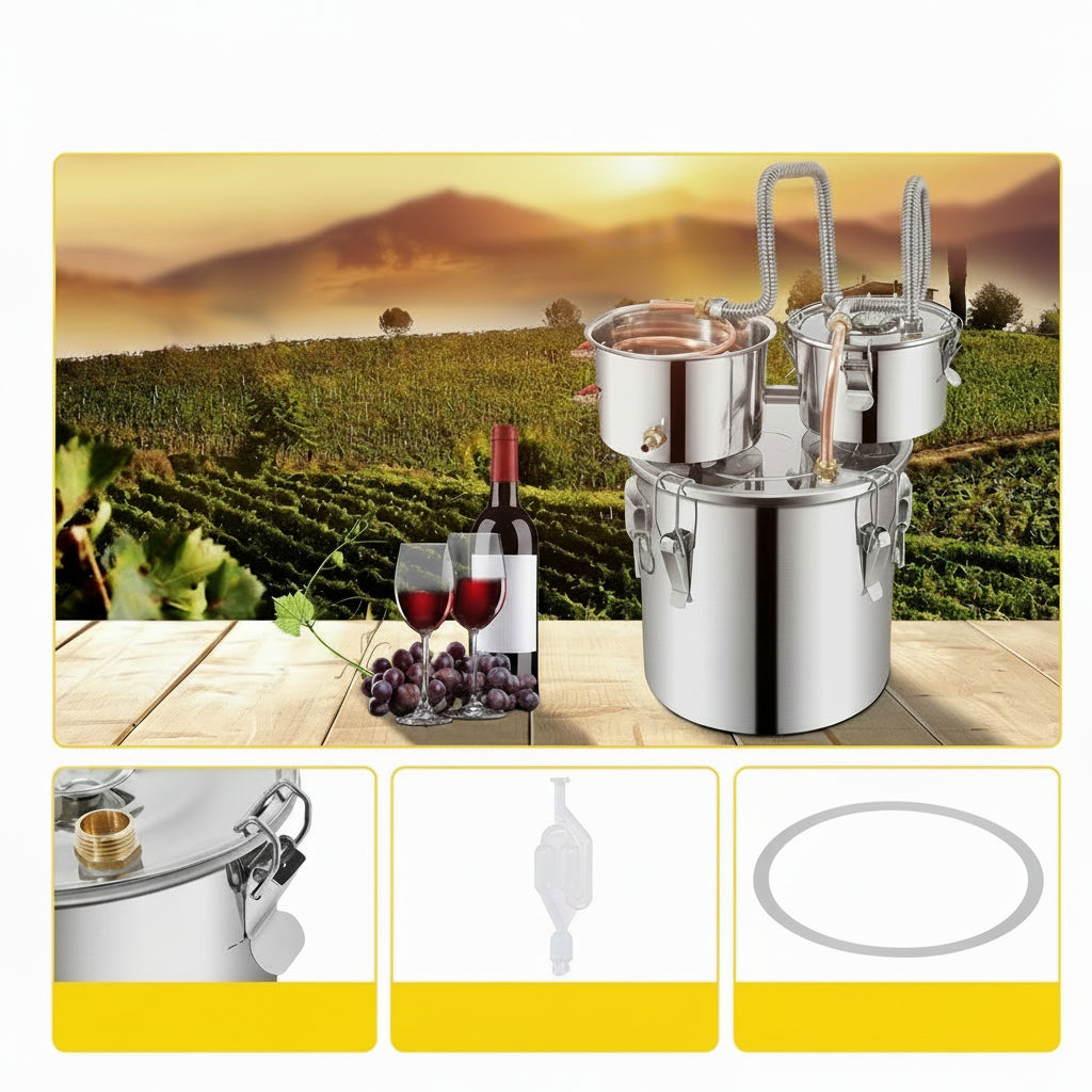 Distillatore per Alcolici in Acciaio Inox – 12L, 20L, 30L, 50L | Alambicco Artigianale per Whisky, Brandy e Vodka