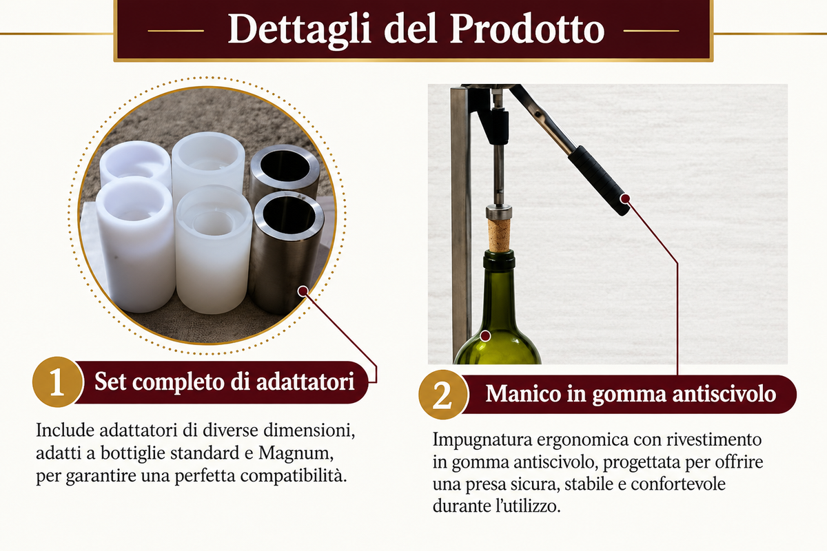 Tappatore Manuale per Bottiglie di Vino – Acciaio Inox 304